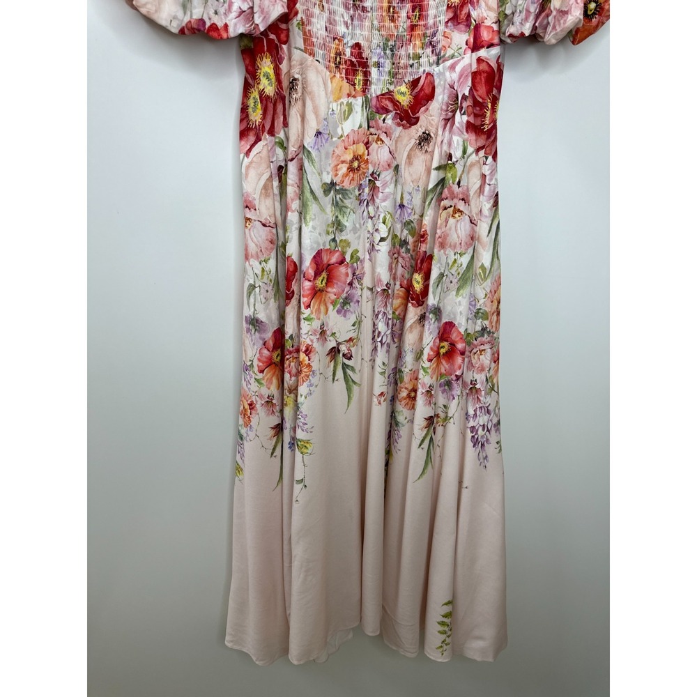 Alex Marie Floral Puff Sleeve Smocked Midi Dress Large Pink Coquette Romantic - Picture 15 of 16